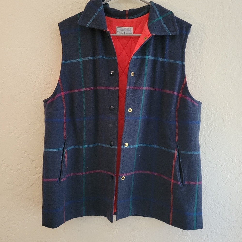 Pendelton Plaid Wool Vest Insulated Large